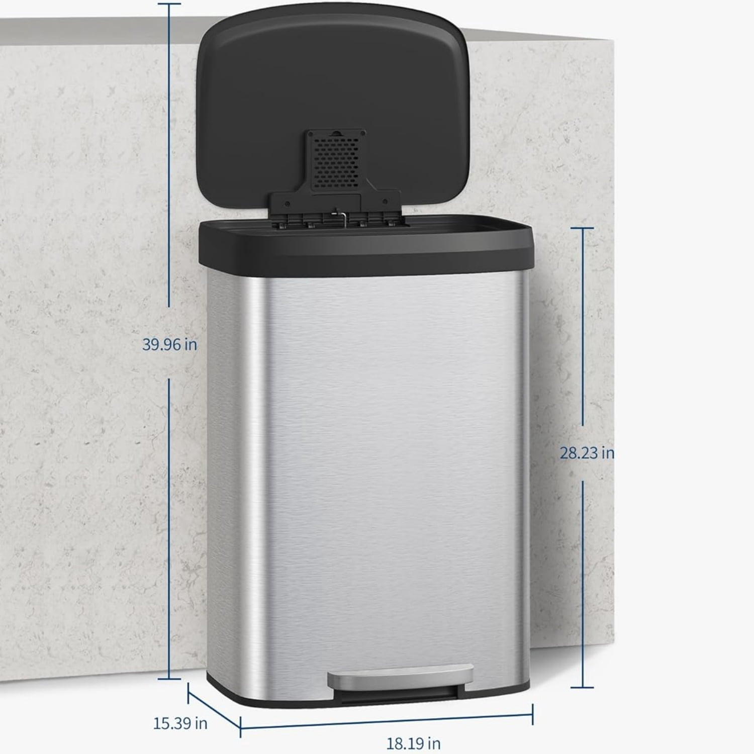 Garvee 21.13 Gallon Large Step-on Trash Can for Kitchen,  with Liner Rim & Soft Close Plastic Lid, Silver