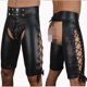 thumbnail image 1 of Lencería sexy europea y americana, pantalones cortos de cuero con entrepierna abierta y ajustados para hombres, pantalones de cuero artificial, 1 of 5