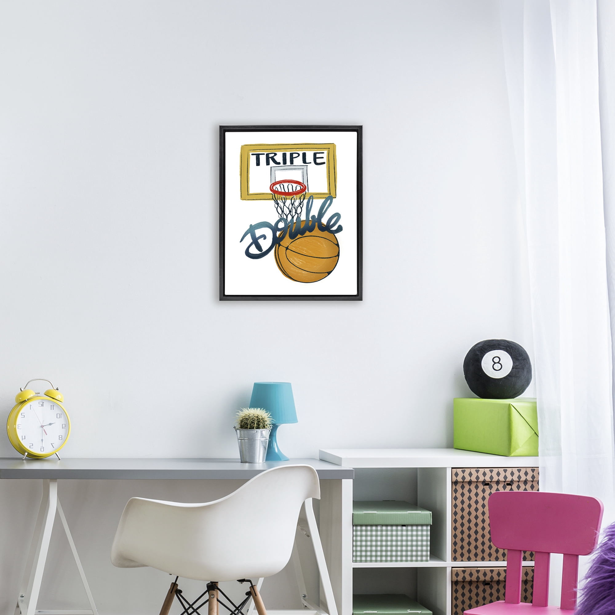 Triple Double Basketball Black Framed Floater Canvas Wall Art, design by Connie Summers