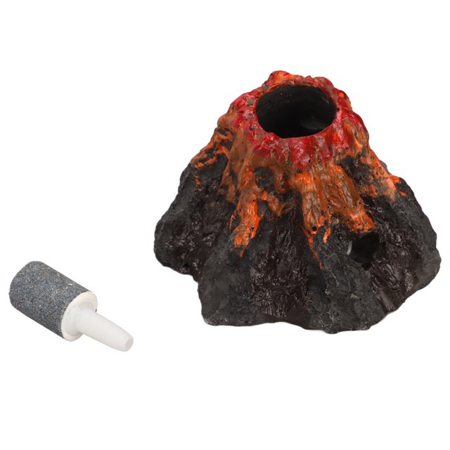 Aquarium Simulation Landscape with Led Light Air Bubbler Stone Kit, Aquarium Volcano Ornament Simulation Realistic Resin Volcano Decoration for Fish Tank Bubble Stone Decoration