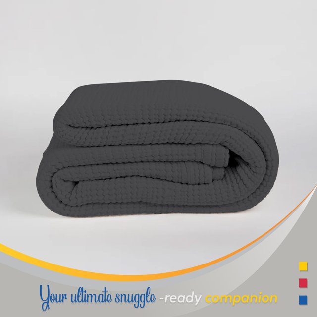 Color Sense Couverture en Coton 100% Chaude et Confortable, Tissage Matelassé Super Doux, Gris Foncé