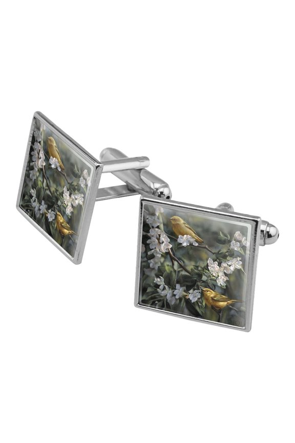 American Yellow Warblers Birds Square Cufflink Set - Silver or Gold
