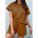 thumbnail image 4 of Conjunto de Pijama de 2 Piezas para Mujer, de Color Liso, con Cuello Redondo, Informal, de Tela Texturizada y Corta. Amarillo XXL, 4 of 7