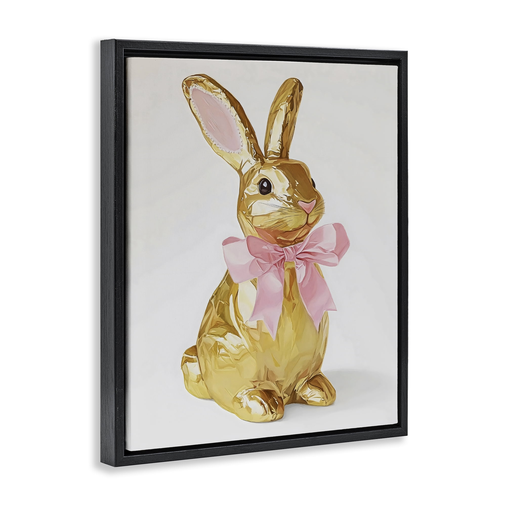 Stupell Industries Golden Easter Bunny with Ribbon Black Framed Floater Canvas Wall Art, design by The Prints Vibe