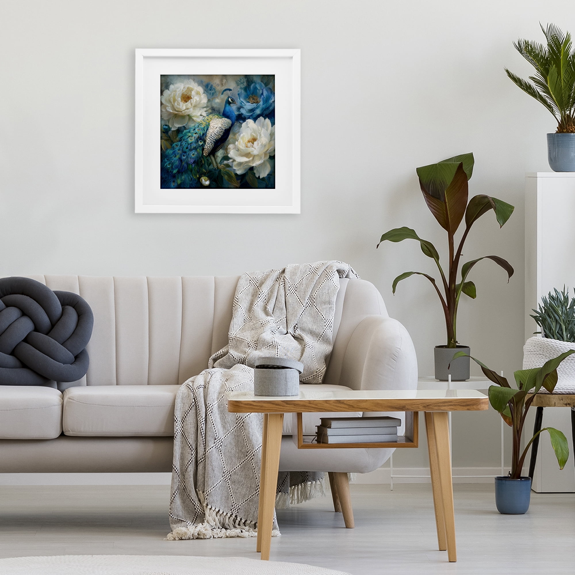 Stupell Industries Pretty Peony Peacock White Framed Print Under Glass, design by Tina LeCour