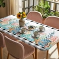 thumbnail image 3 of Coastal Corals Shells Table Cloths for 4 Foot Rectangle Tables, Ocean Marine Life Sstarfish Black Plaid Patio Waterproof Elastic Fitted Tablecloths, Washable Rectangular Table Cover for Camping, 3 of 8
