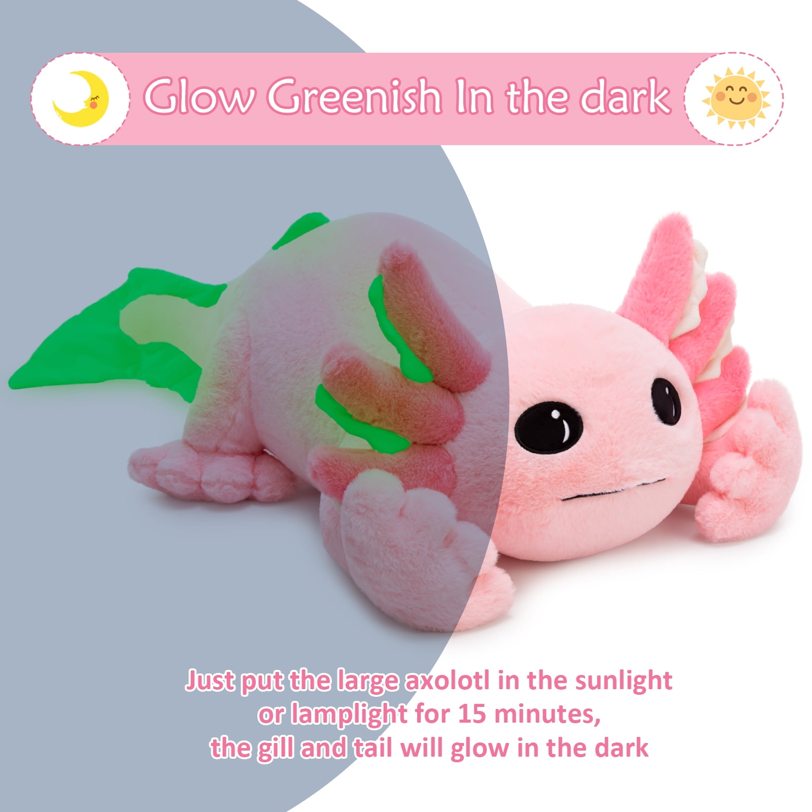MaoGoLan 39.5" Giant Axolotl Stuffed Animal Pink Pillow Axolotl Plush Toy Glow in The Dark