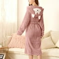 thumbnail image 2 of yievot Robes for Women Bathrobe Fuzzy Mid Length Hooded Bath Robe Belted Solid Color Plush Kimono Robe with Pockets Soft Winter Spa Robes, 2 of 7