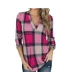thumbnail image 2 of women's new spring and autumn shirt plaid printed V-neck long-sleeved top T-shirt - red - XXXL, 2 of 8
