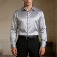 thumbnail image 7 of Mens Long Sleeve Button Down Shirts Casual Lightweight Basic Shirts Loose Comfortable Fashion Daily Wear Grey Size XL, 7 of 7