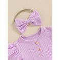 thumbnail image 5 of Biezeib Baby Girls Rompers Solid Color Buttons Fly Sleeve Round Neck Infant Bodysuits Summer Clothes with Headband, 5 of 6