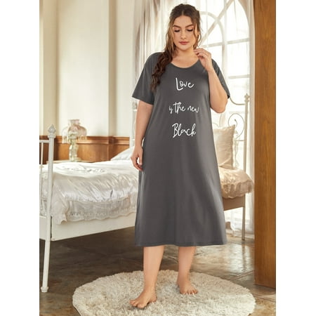 

Women s Plus Slogan Graphic Night Dress 3XL(18) Dark Grey Casual F22001D