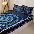 thumbnail image 3 of Homewish Boho Peacock Mandala Zipper Twin Comforter Sets with Fitted Sheet and 2 Pillowcases,Retro Floral Zipper Bedding Set,Navy White,Navy Blue Reversible,4pcs, 3 of 8