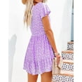 thumbnail image 2 of Women's Summer Casual Dress V Neck Short Sleeve Loose Flowy Floral Swing Shift Mini Dress, 2 of 6