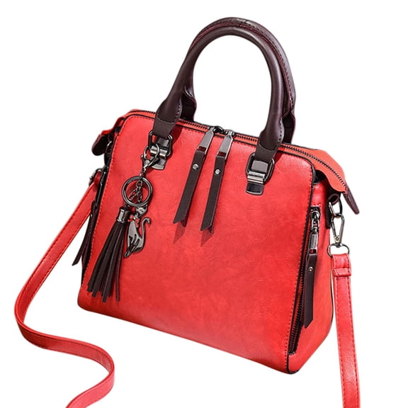 Modstep Women's Leather Handbags Tassel Zipper Compartments Crossbody Shoulder Bags Top Handle Satchel for Ladies Vacation Red