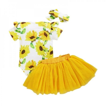 

Clearance!Baby Girl Tops Clothing Newborn Kids Baby Girls Outfits Clothes Top Bodysuit+Skirt+Headband Set