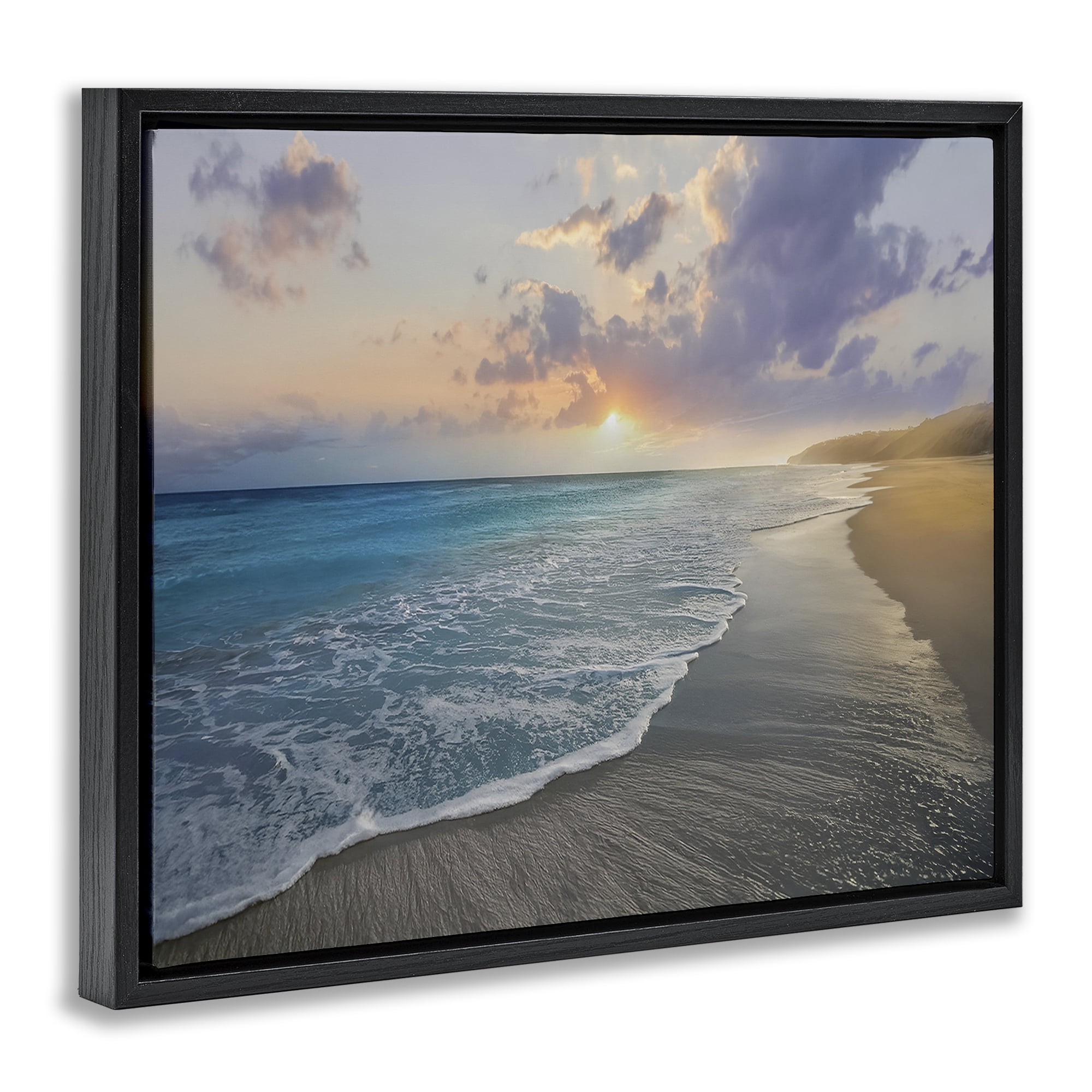 Stupell Industries Sunset over Tranquil Coast Black Framed Floater Canvas Wall Art, design by Mike Calascibetta