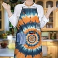 thumbnail image 4 of Orange Blue Tie Dye Spiral Pattern Apron-Garden Aprons for Women with Pockets-Cotton Linen Waterproof Kitchen Cooking Gardening Aprons Adjustable for Kitchen,Cooking,BBQ and Salon 33x27 Inch, 4 of 5