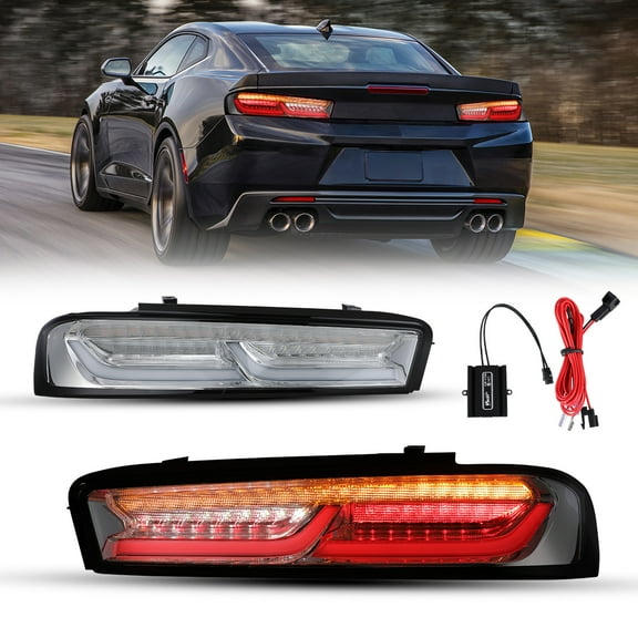 Clear Tail Lights Compatible for 2016-2018 Chevrolet Camaro w/Sequential Yellow Turn Signal lights,Daytime Running Rear Lamps Assembly
