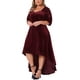 thumbnail image 4 of Vestido de Promoción de Talla Grande para Mujeres Agnes Orinda de Terciopelo con Cuello en V, Lentejuelas Brillantes, Manga Corta, Bajo Alto, Elegante, Corte A, Midi, 5X, Burdeos, 4 of 5