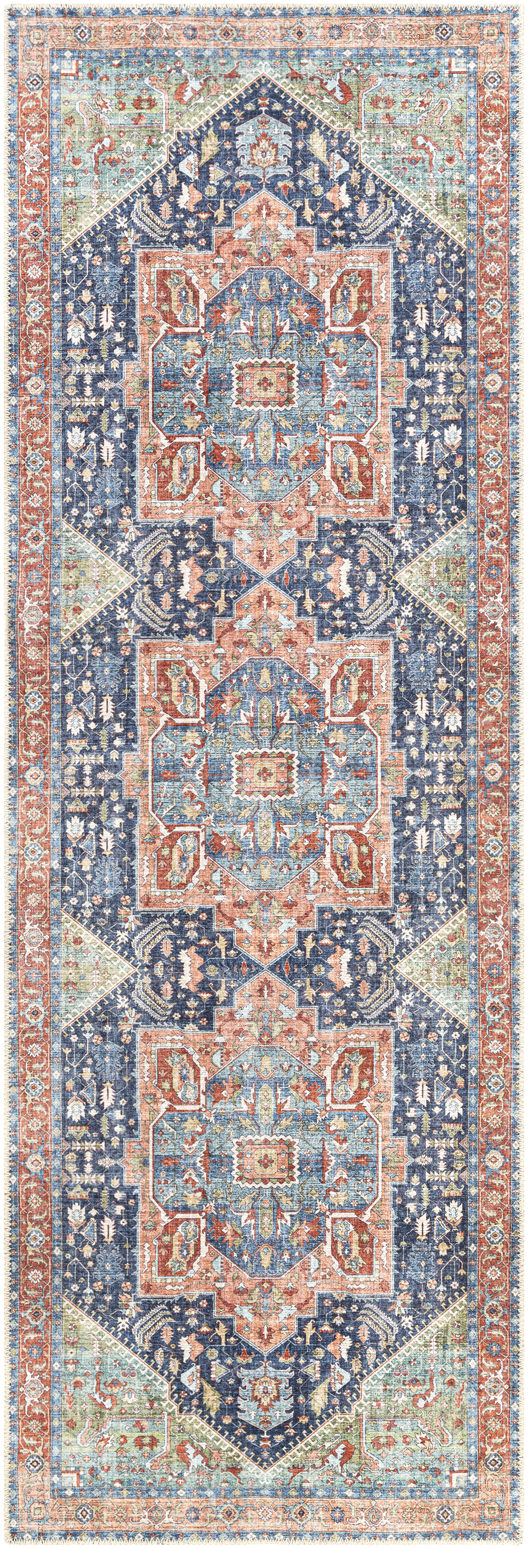 Livabliss Washable Rugs for Living Room, 3x16 Amelie Traditional Blue Runner Area Rug, Bedroom Dining Room Home Decor Stain Resistant Carpet (2'7" x 16' Runner)