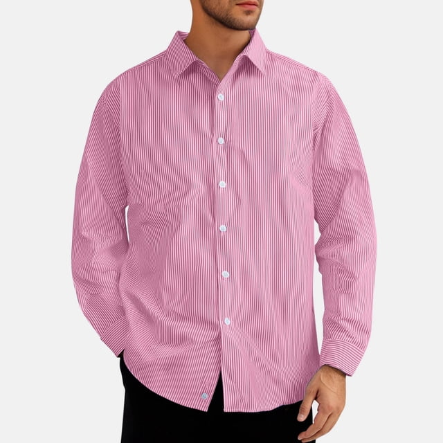 Blusa y camisa de manga larga con cuello vuelto para hombre, blusa informal de moda a rayas con botones de solapa, blusa de manga larga, blusa de poliéster para hombre