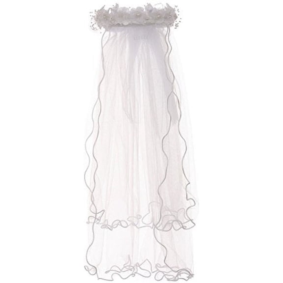 Flower Girl Veil Five Big Pearl Flower with Tiny Pearl on Side White TR T102