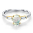 thumbnail image 3 of Gem Stone King 10K Two Tone Gold Simulated White Opal and Lab Grown Diamond Engagement Ring for Women | 1.20 Cttw | Oval Cabochon 7X5MM | Gemstone October Birthstone | Size 5, 3 of 6
