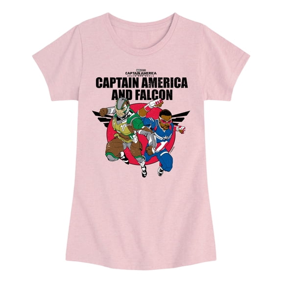 Captain America - Captain Falcon Team Up Girls' Fitted Short Sleeve Graphic T-Shirt