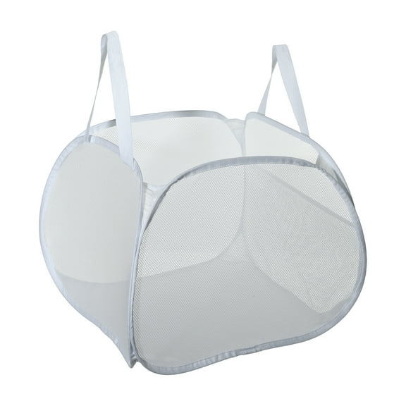 Unique Bargains 1 Pc 90L Folding Laundry Basket Portable Hamper Basket for Bathroom 19.69"x19.69"x14.96" White