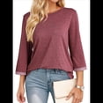 thumbnail image 2 of Camisas de Mujer, Camisetas de Moda con Mangas 3/4, Lindas Blusas Casuales de Cuello Redondo, Blusas Básicas Rojo L, 2 of 6