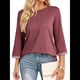 thumbnail image 2 of Camisas de Mujer, Camisetas de Moda con Mangas 3/4, Lindas Blusas Casuales de Cuello Redondo, Blusas Básicas Rojo XL, 2 of 6