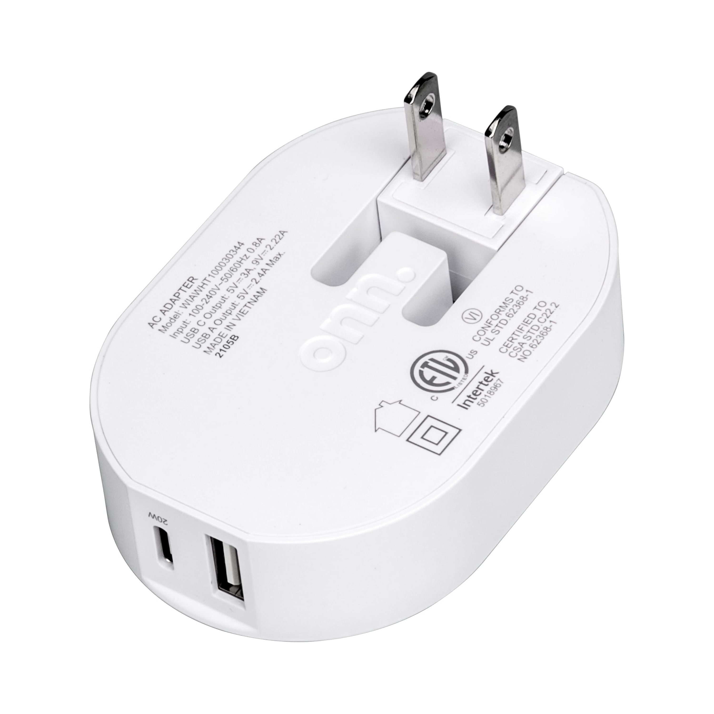 (3 pack) onn 32W Dual USB-C and USB-A Port Wall Charger, Fast Charging, USB-IF Certified, Foldable Plug, White - Compatible with iPhone, Samsung Galaxy, Note, Pixel Devices iPad Pro, & More