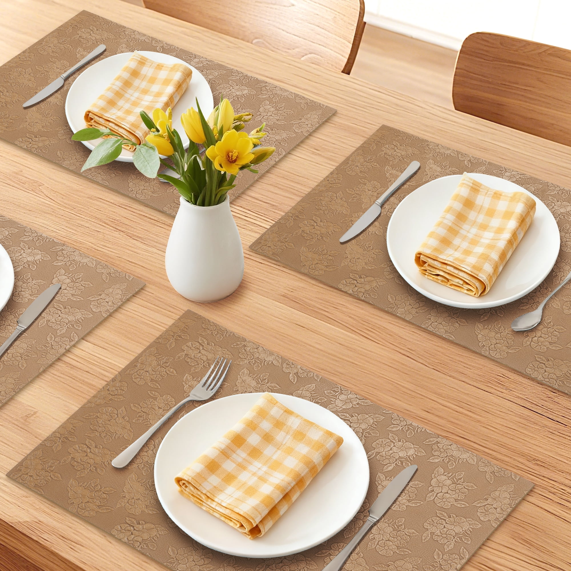 Unique Bargains Faux Leather Placemats for Kitchen Home Camel 17.7"x11.8"