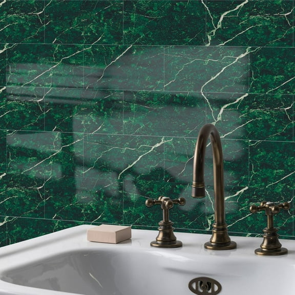 Tile Stickers 12"x6" Green Marbling Vinyl Decals Peel and Stick Kitchen Tiles Wall Decor 6 Sheets Set