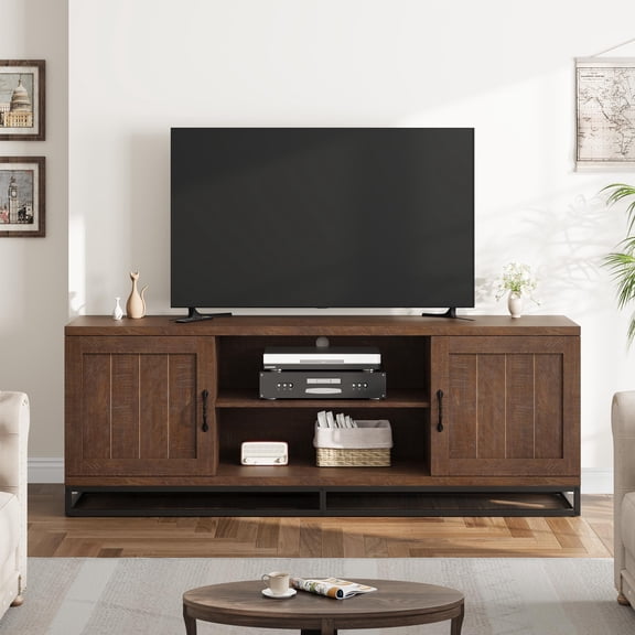 Danolapsi Farmhouse TV Stand for Living Room, Entertainment Center with 2-Tier Adjustable Shelves & Metal Leg, Wooden TV & Media Console Table for 75 Inch with Storage Compartments