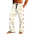 thumbnail image 3 of Txeol Men's Plaid Pants Love Heart Print Pajama Bottoms with Pockets Lightweight Straight Leg Drawstring Waist Lounge Pants,White,S, 3 of 10
