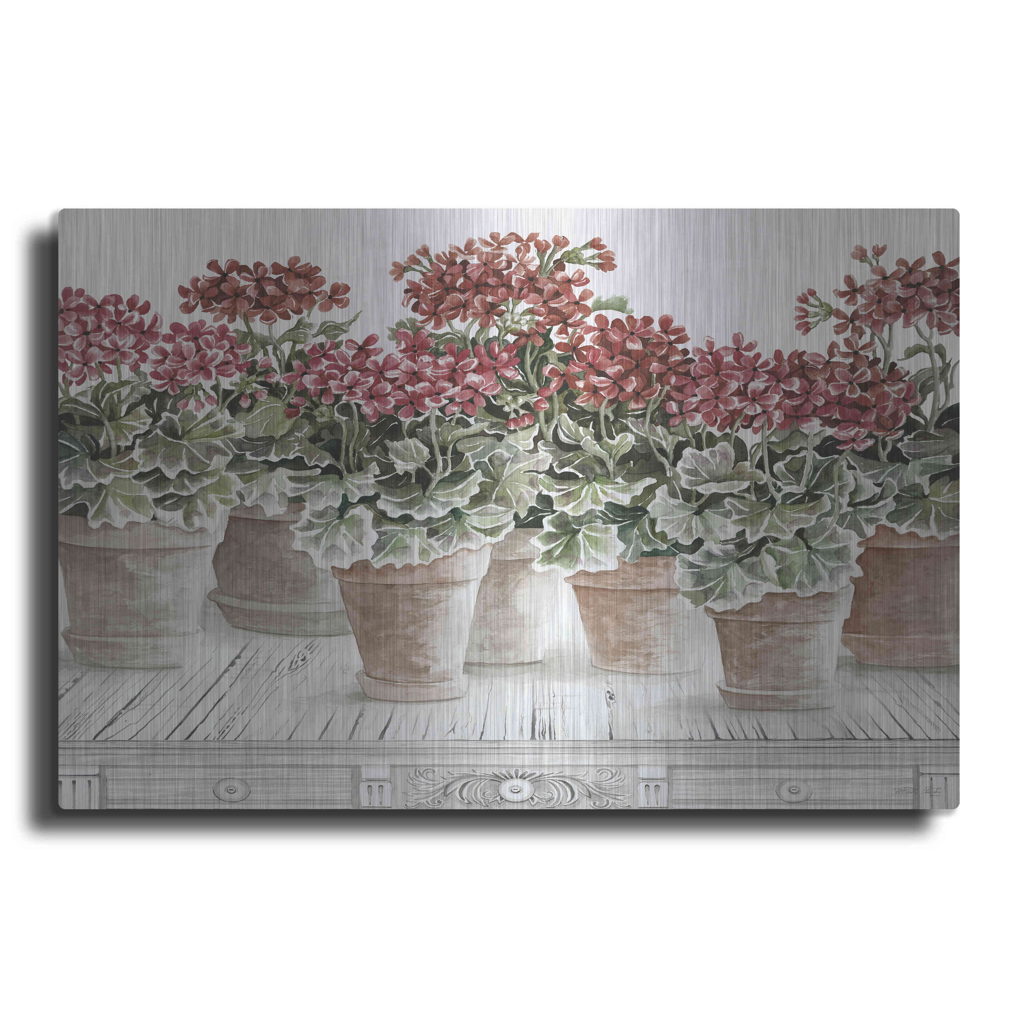 Luxe Metal Art 'Potted Geranium Mix III' by Cindy Jacobs, Metal Wall ...