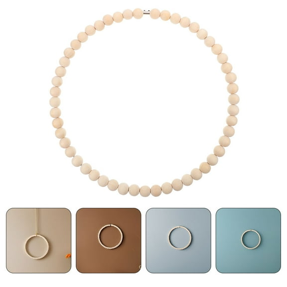 IDEANATEGRATE 1 Piece Seasonal Wood Bead Wreath in Khaki for Wedding Props 20.00X20.00X0.6In