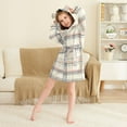 thumbnail image 3 of FORMRS Niños Bathrobe Unisex Hooded Robe Soft Plush Pajamas Sleepwear, Size 10-12T, Beige Plaid Pattern, 3 of 7