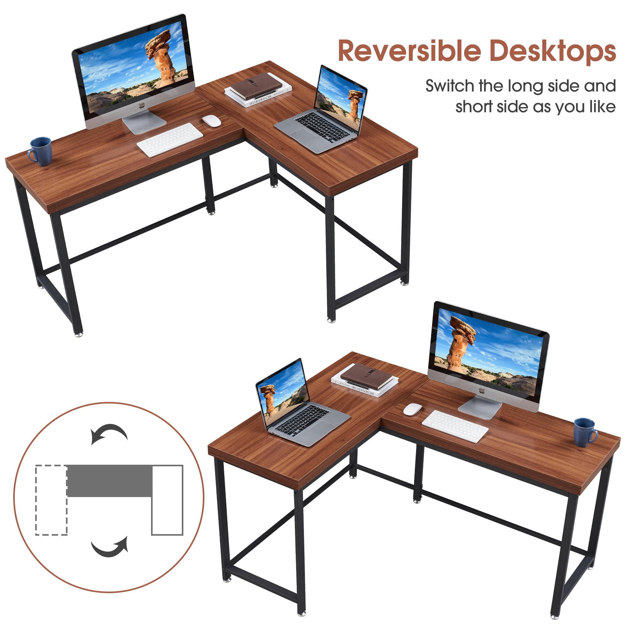 Ivinta Industrial L-Shaped Desk, 57.9"D x 44.1"W, 1 Count, 1 Pack