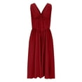 thumbnail image 2 of APEXFWDT Women's Open Back Boho Dress Crinkle Chiffon V-Neck Wedding Dress Sleeveless Beach Dresses for Party XXL,Red, 2 of 6