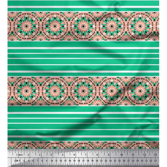 Soimoi Silk Fabric Stripe & Mandala Kaleidoscope Printed Fabric 1 Yard 42 Inch Wide