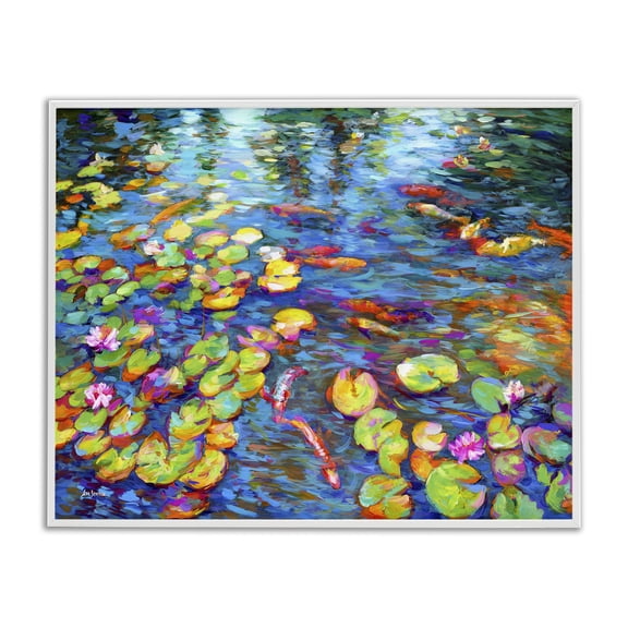 Stupell Industries Eclectic Koi Fish and Water Lilies White Framed Giclee Art, 14 x 11, by Leon Devenice