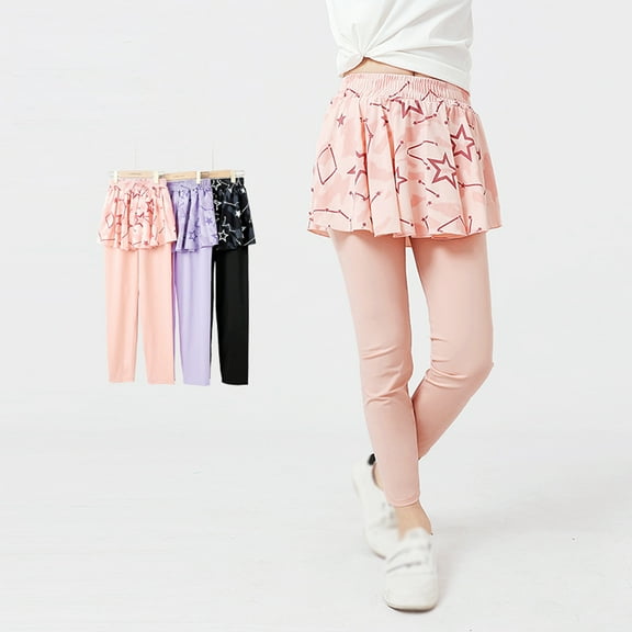 GYRATEDREAM Girls Tennis Skirts with Leggings Active Golf Skirted Leggings Athletic Dance Skorts Kids Footless Tights