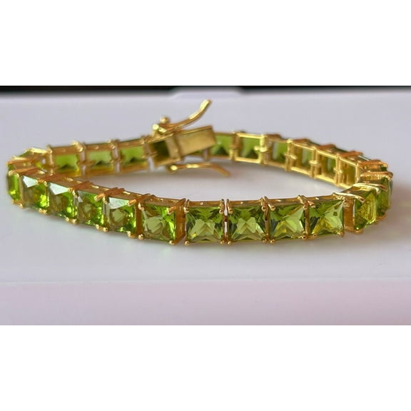Peridot Cushion Gemstone Gold Plating Tennis Bracelet,Jewelry,Women's Gift For Love