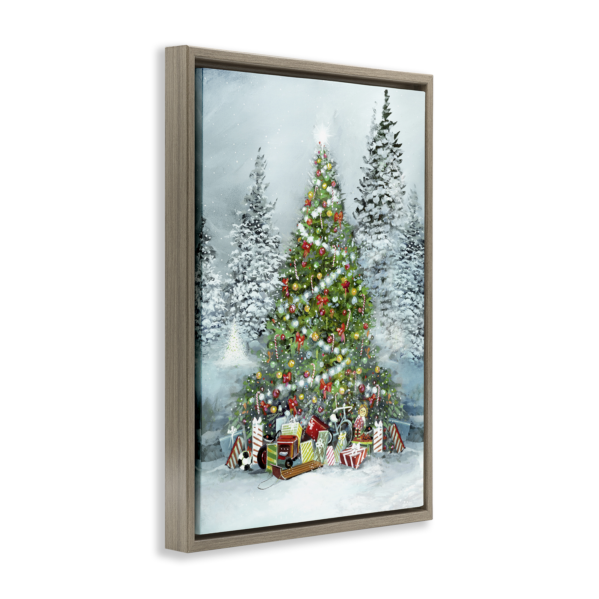 Stupell Industries Mistletoe Kisses Phrase Holiday Painting Brown Floater Framed Canvas Art Prints Wall Art, 17 x 25