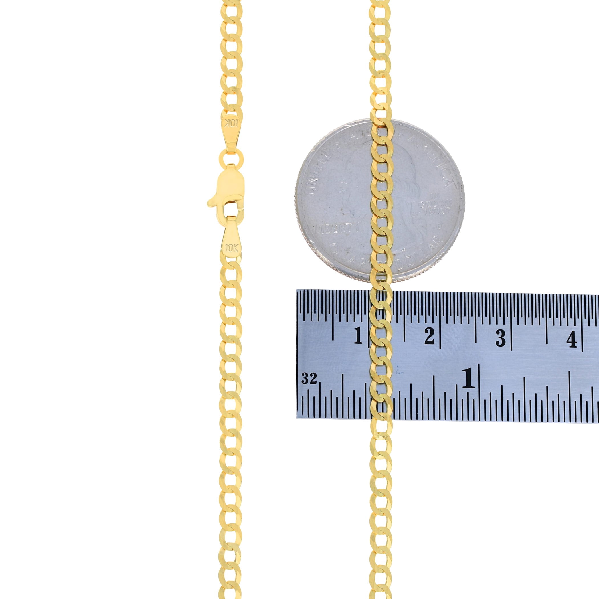Nuragold 10k Real Yellow Gold Solid Cuban Curb Link 3mm Chain Bracelet or Anklet (7"-9") Italian Jewelry for Men & Women