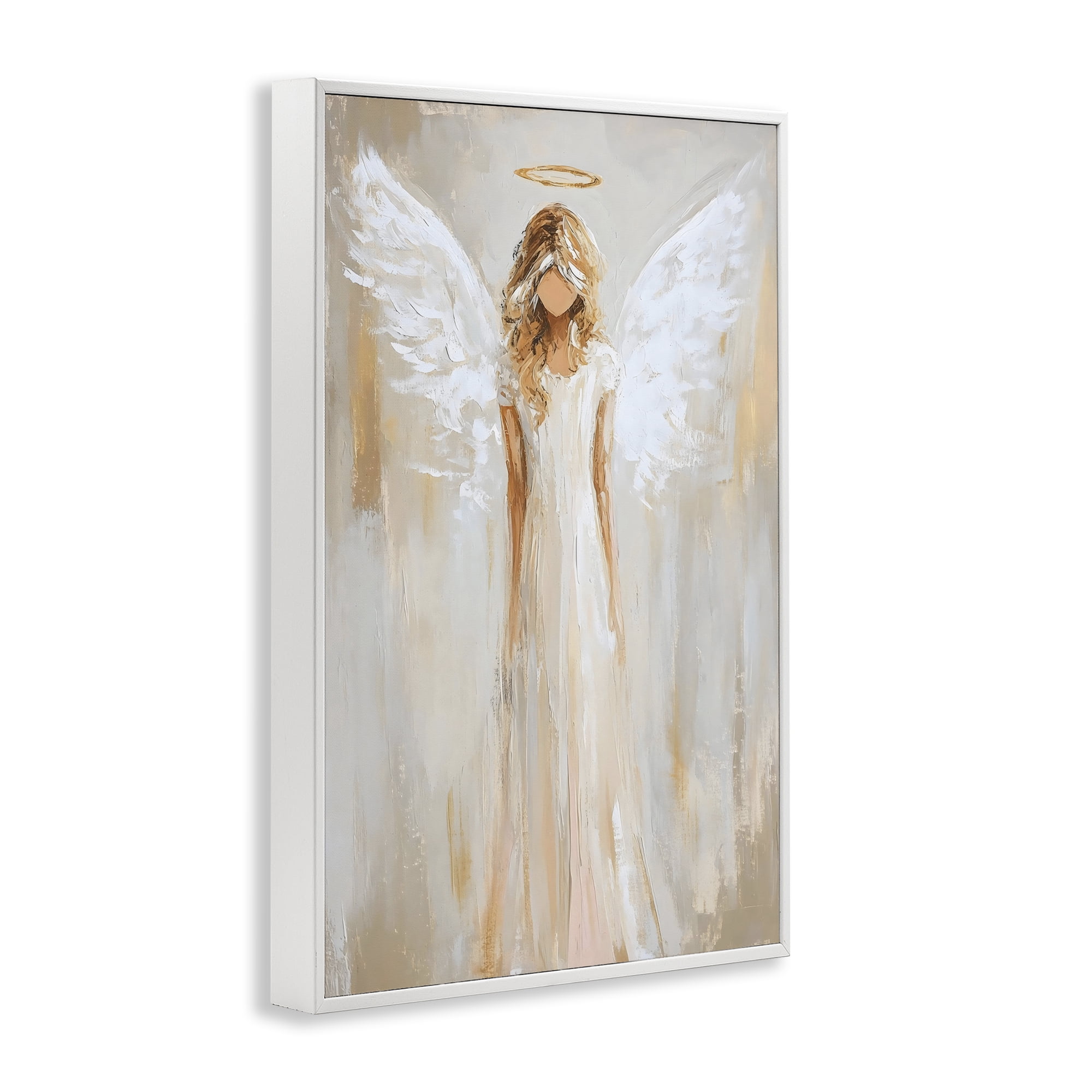 Divine White Robe Angel White Framed Giclee Art, design by Petal Prints Design