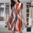 thumbnail image 2 of Abstract Wavy Red Design Women's Classic Swing Skater Dress Casual Work Party Cocktail Dresses, 2 of 6